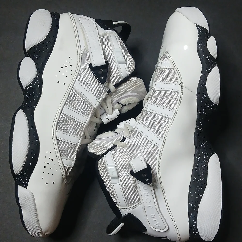 Jordan 6 Rings Basketball Shoes Mens White Black‎ Speckle 322992-106 High Top